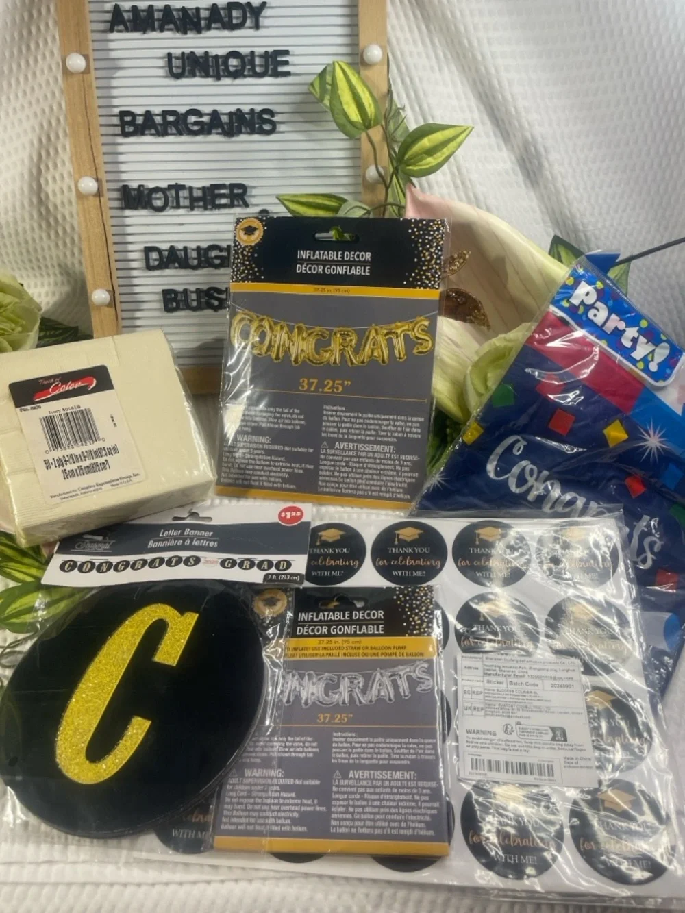 Graduation Party Decor Bundle Congrats Banner Tablecloth Napkins Stickers